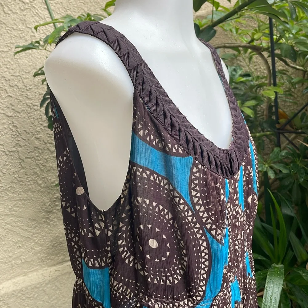 Tory Burch Blue and Brown Midi Dress with Elegant Design
